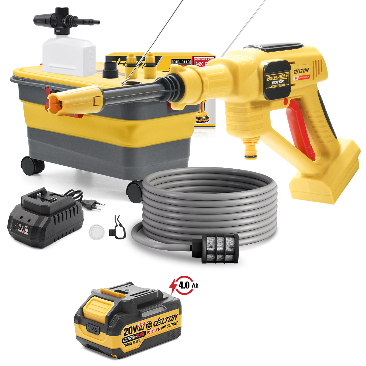 เครื่องฉีดน้ำไร้สาย พร้อมถังน้ำพับได้ (พร้อมแบตเตอรี่) DELTON รุ่น DTB-9110 ULTRAFLEX 20V 4AH_1